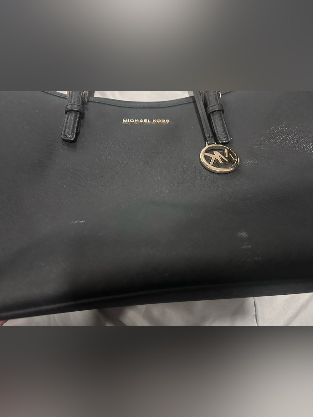 Michael Kors Black Saffiano Leather Tote with Logo Charm - Picture 4 of 6